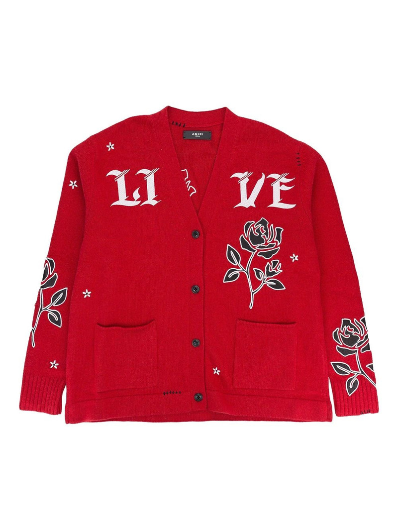 rose-appliqué cardigan 1