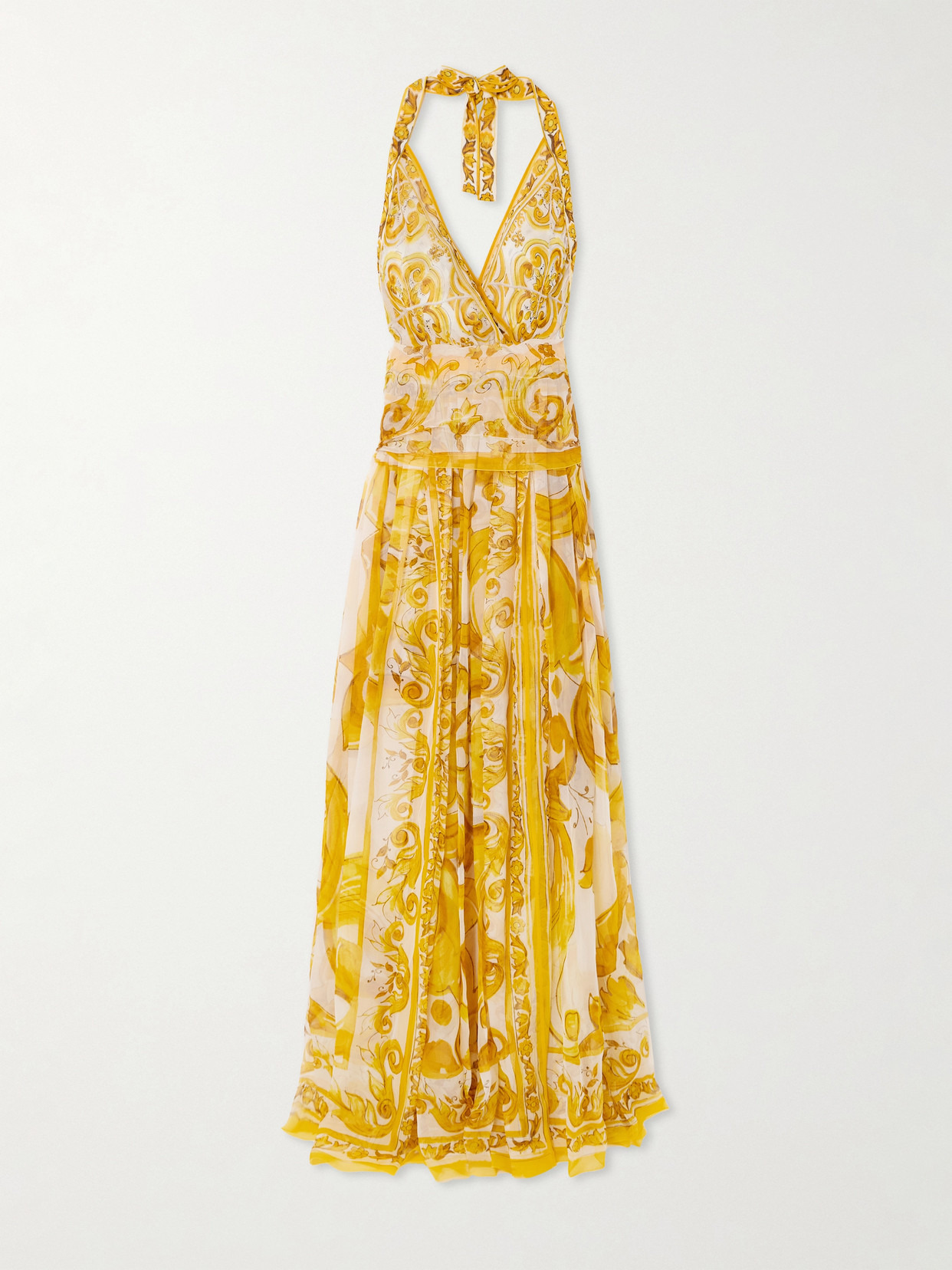 Maiolica Open-back Pleated Printed Silk-chiffon Halterneck Maxi Dress - 1