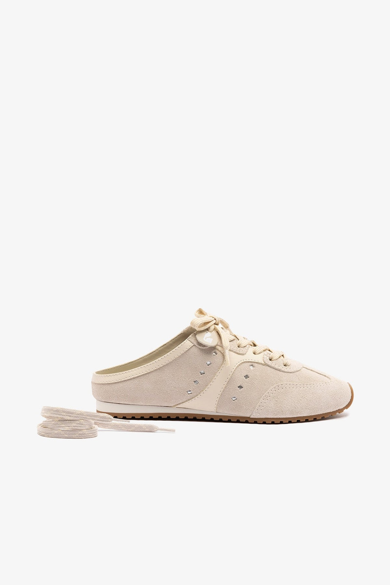 Stella Mule In Mushroom Grey Suede and Ivory Leather 5