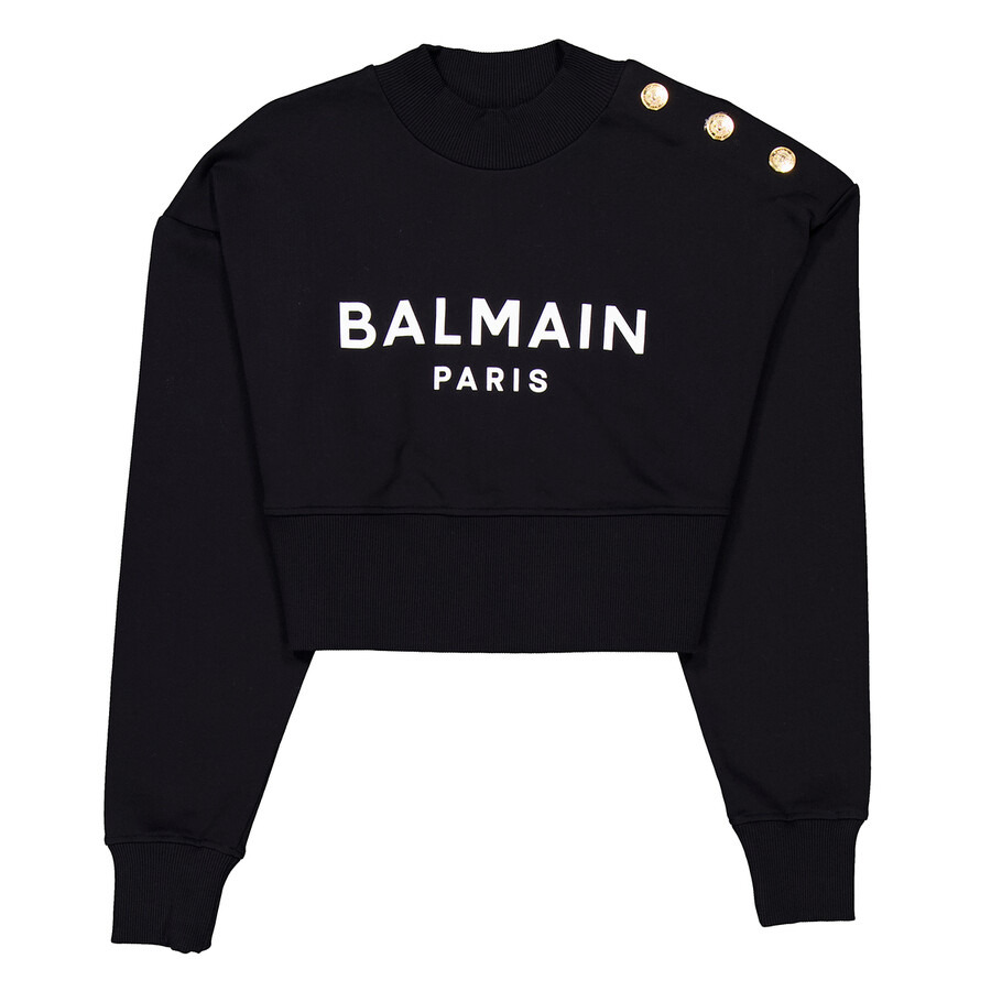 Balmain Cropped Sweatshirt With Balmain Paris Print - 5