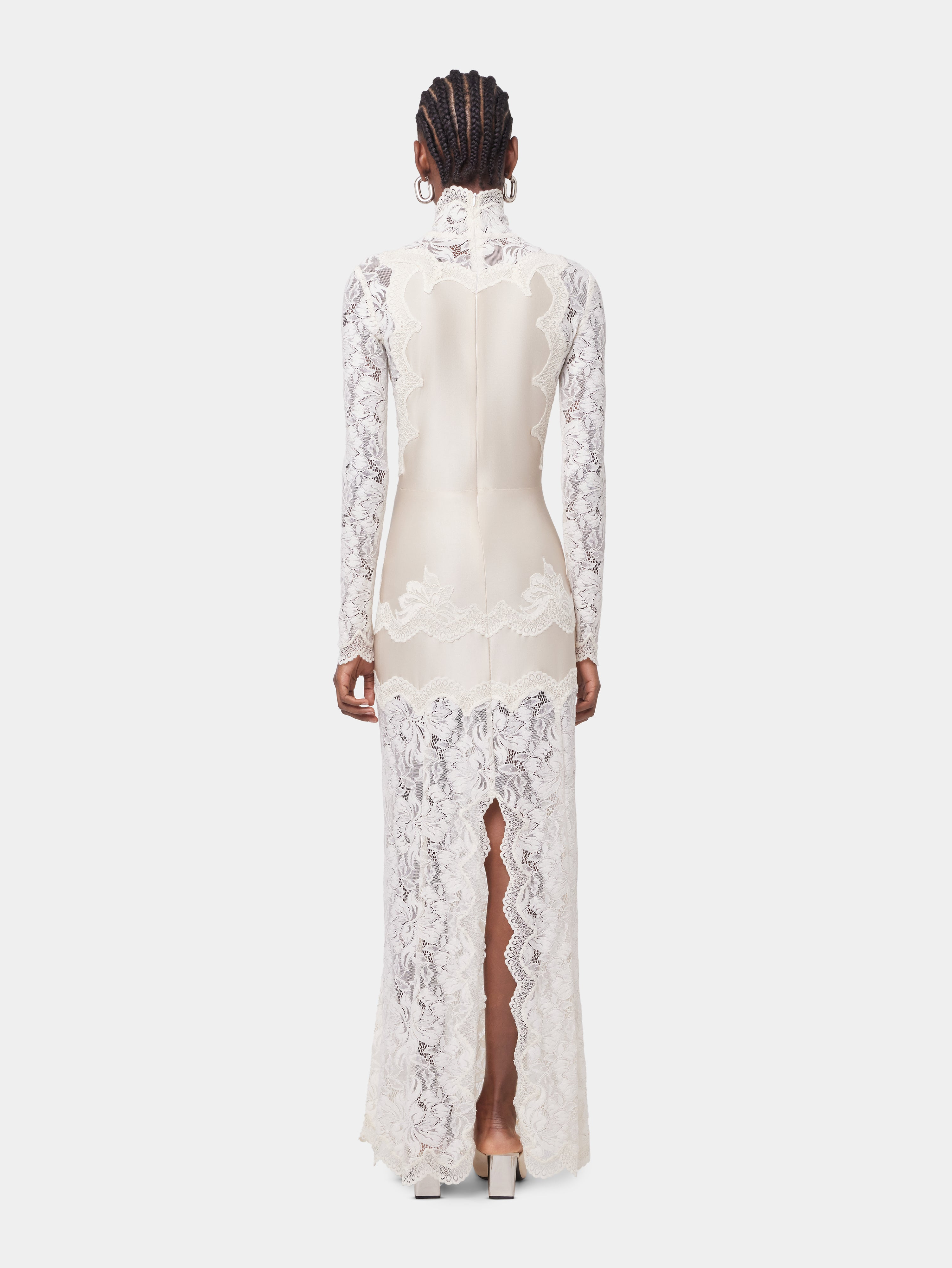 IVORY LONG DRESS IN LACE AND JERSEY - 4