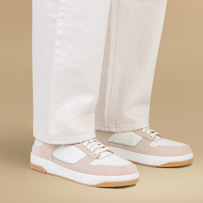 Santoni Men’s white and beige leather and nubuck Sneak-Air sneaker outlook