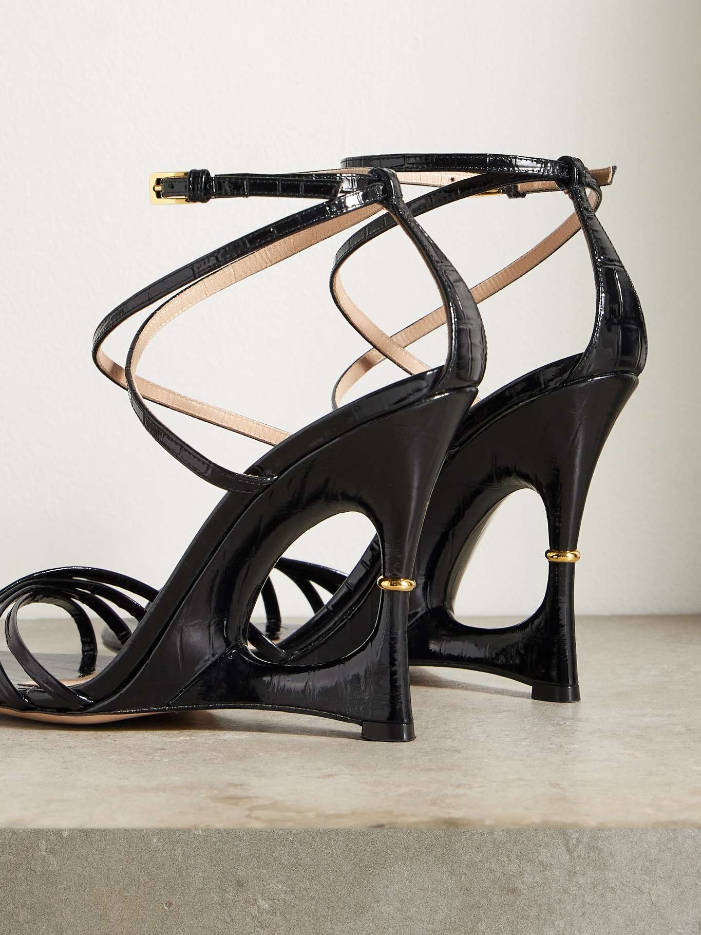 Paradis cutout croc-effect patent-leather sandals - 3
