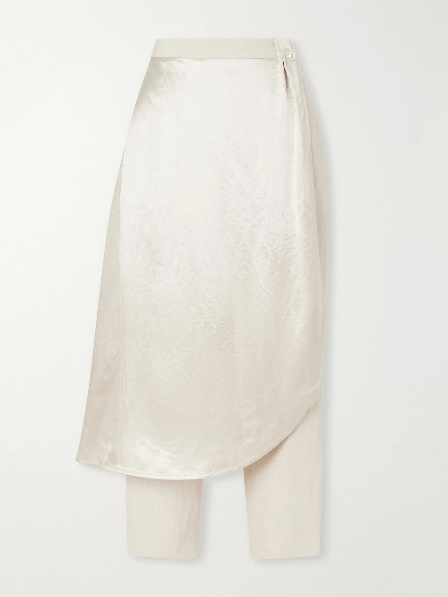 Layered wrap-effect satin straight-leg pants Ivory - 1
