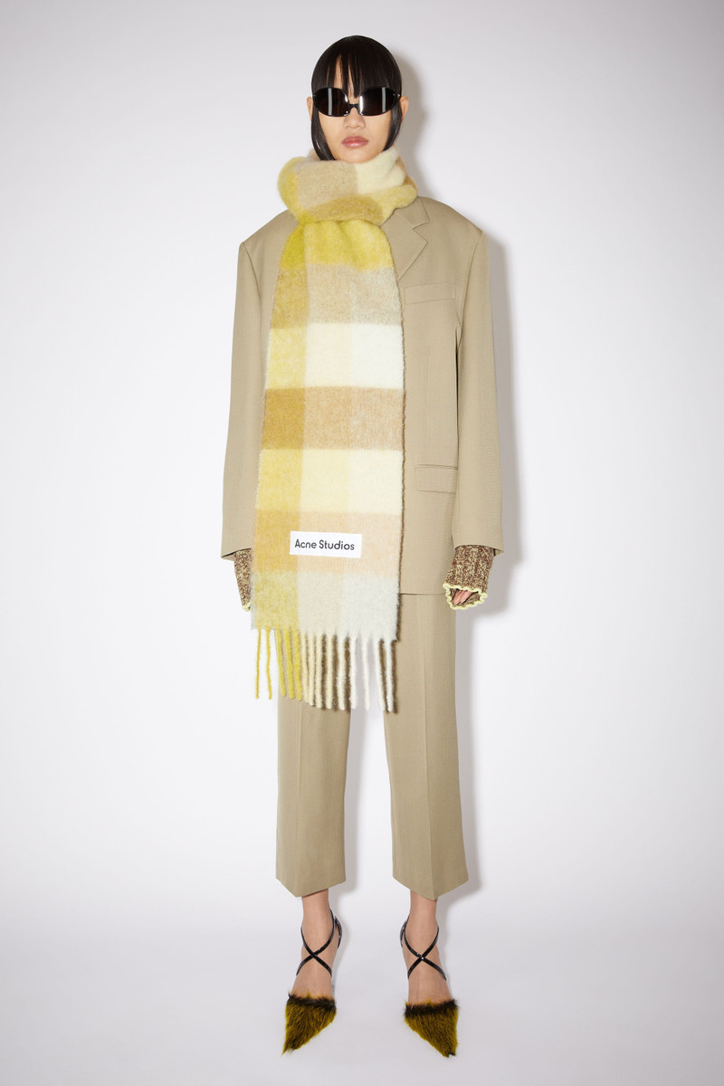 Acne Studios Checked wool fringe scarf - Pastel yellow/cream beige outlook