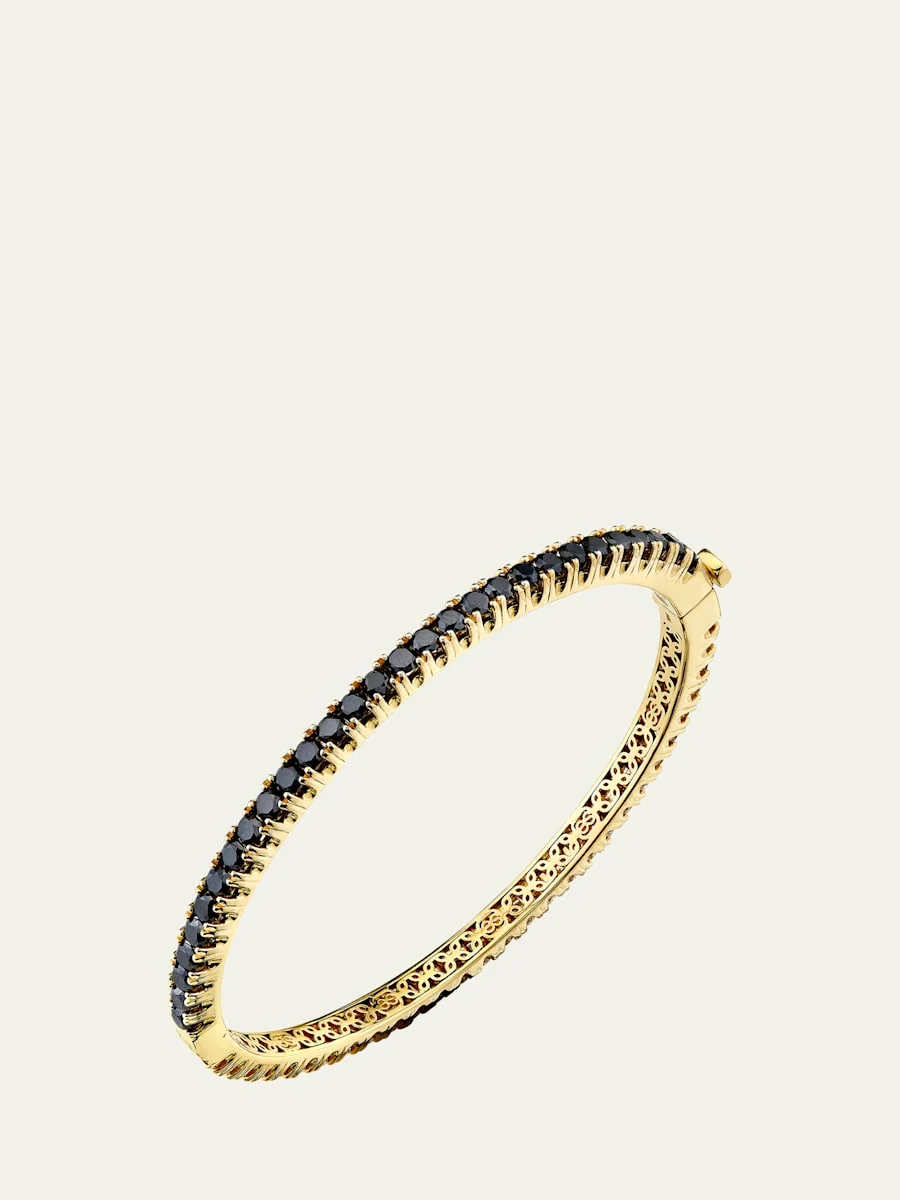 14K Yellow Gold Large Double Sided Pave Diamond Bangle - 1