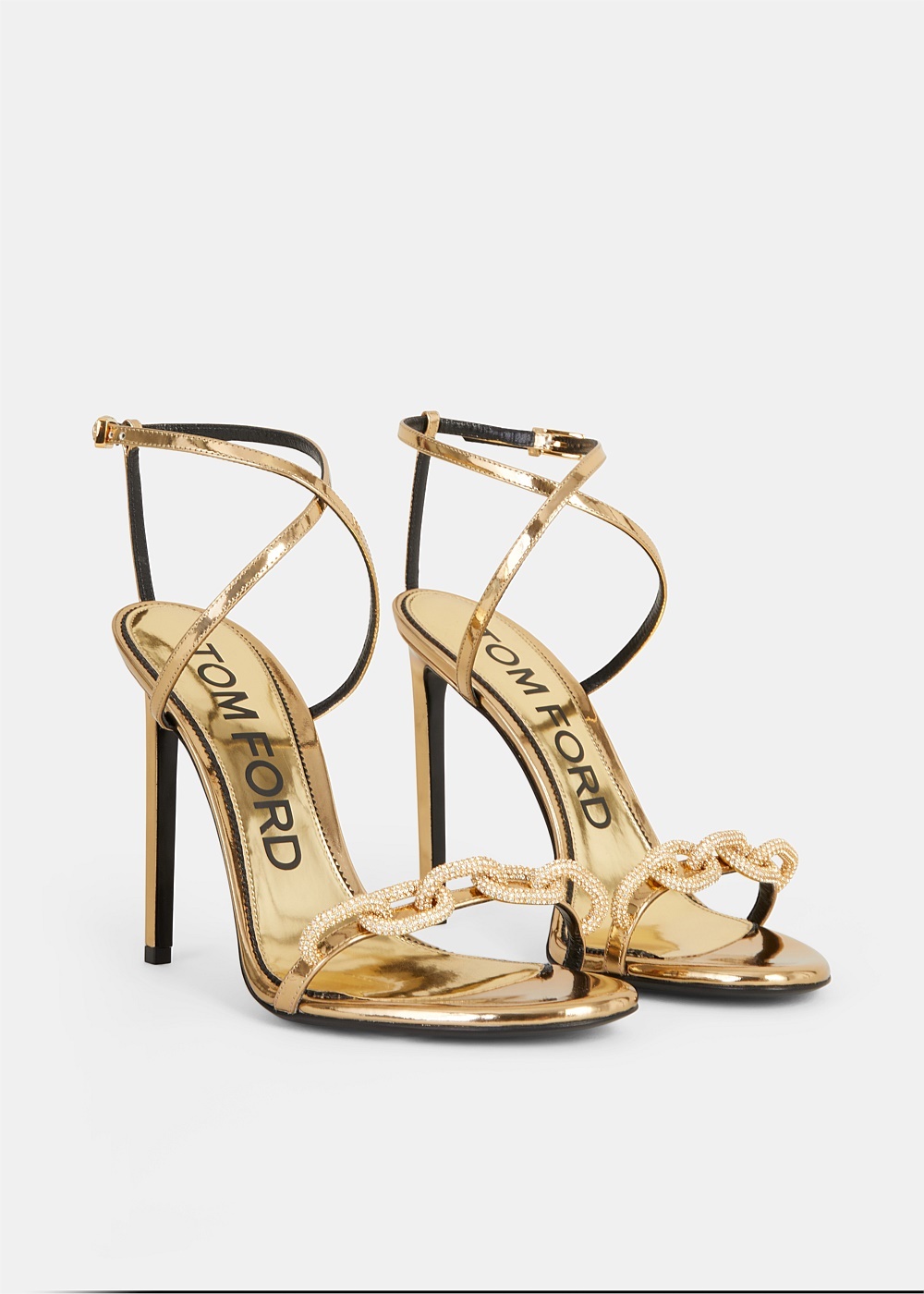 Gold Chain Ankle Wrap Sandals - 2