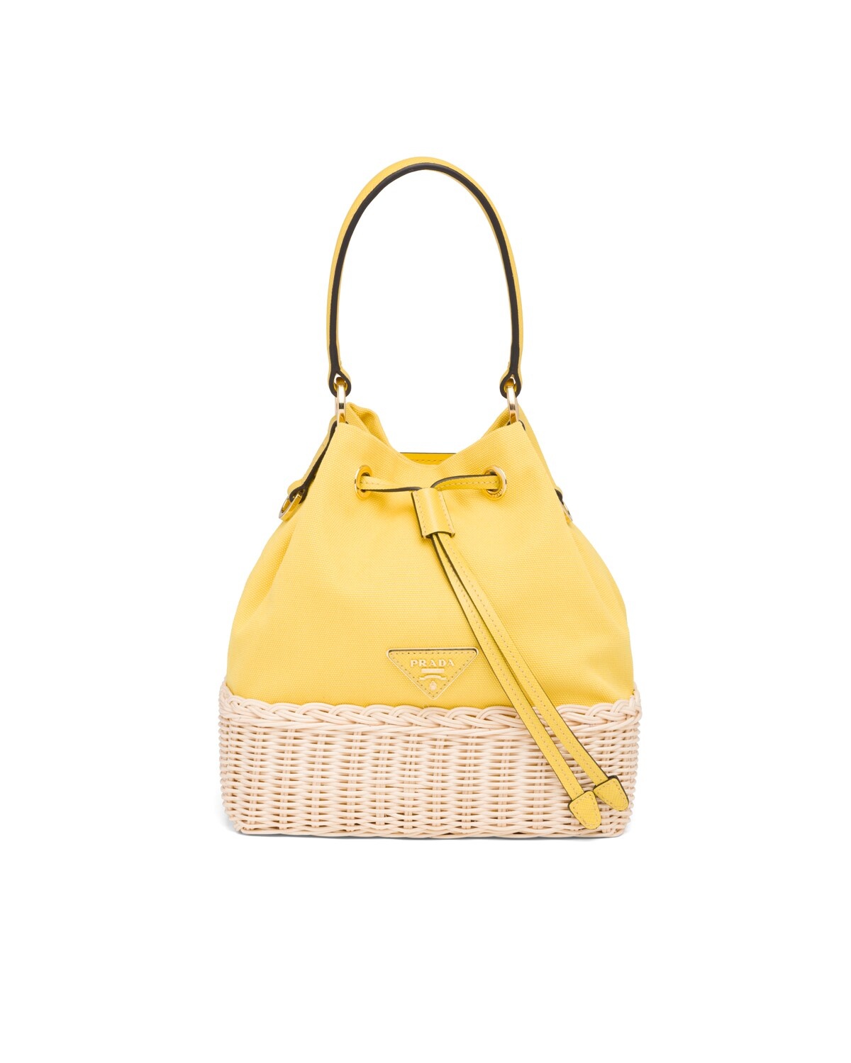 Wicker and Canvas Bucket Bag - 1