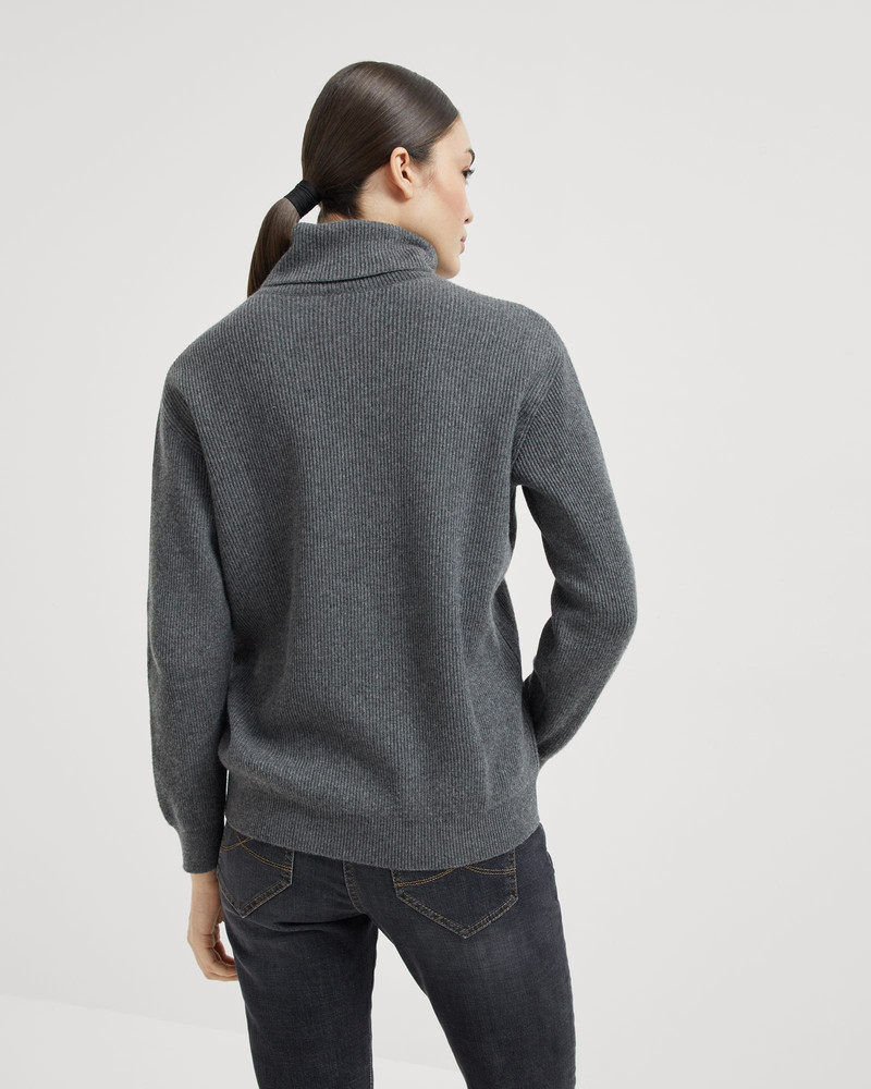 Brunello Cucinelli Cashmere English rib turtleneck sweater with monili outlook