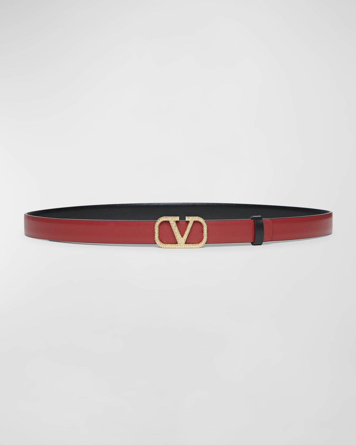 V-Logo Signature Reversible Leather Skinny Belt - 3