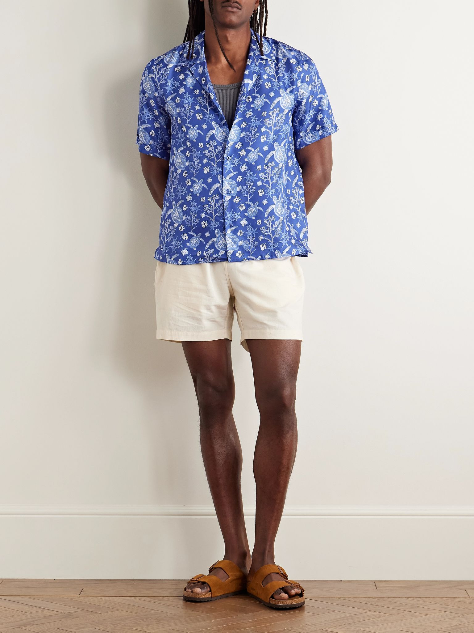 Charli Camp-Collar Printed Silk-Twill Shirt Blue - 2