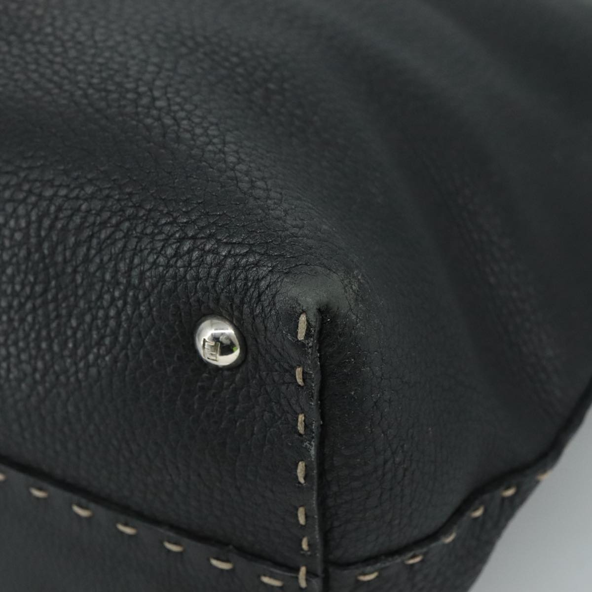 FENDI Celeria Hand Bag Leather Black Silver - 8