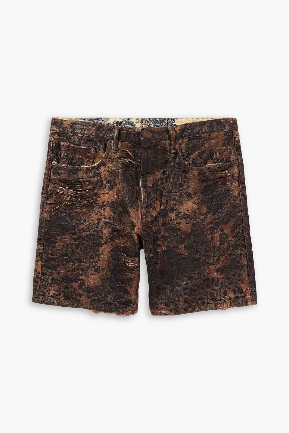 Roman slim-fit straight-leg distressed coated-denim shorts - 1