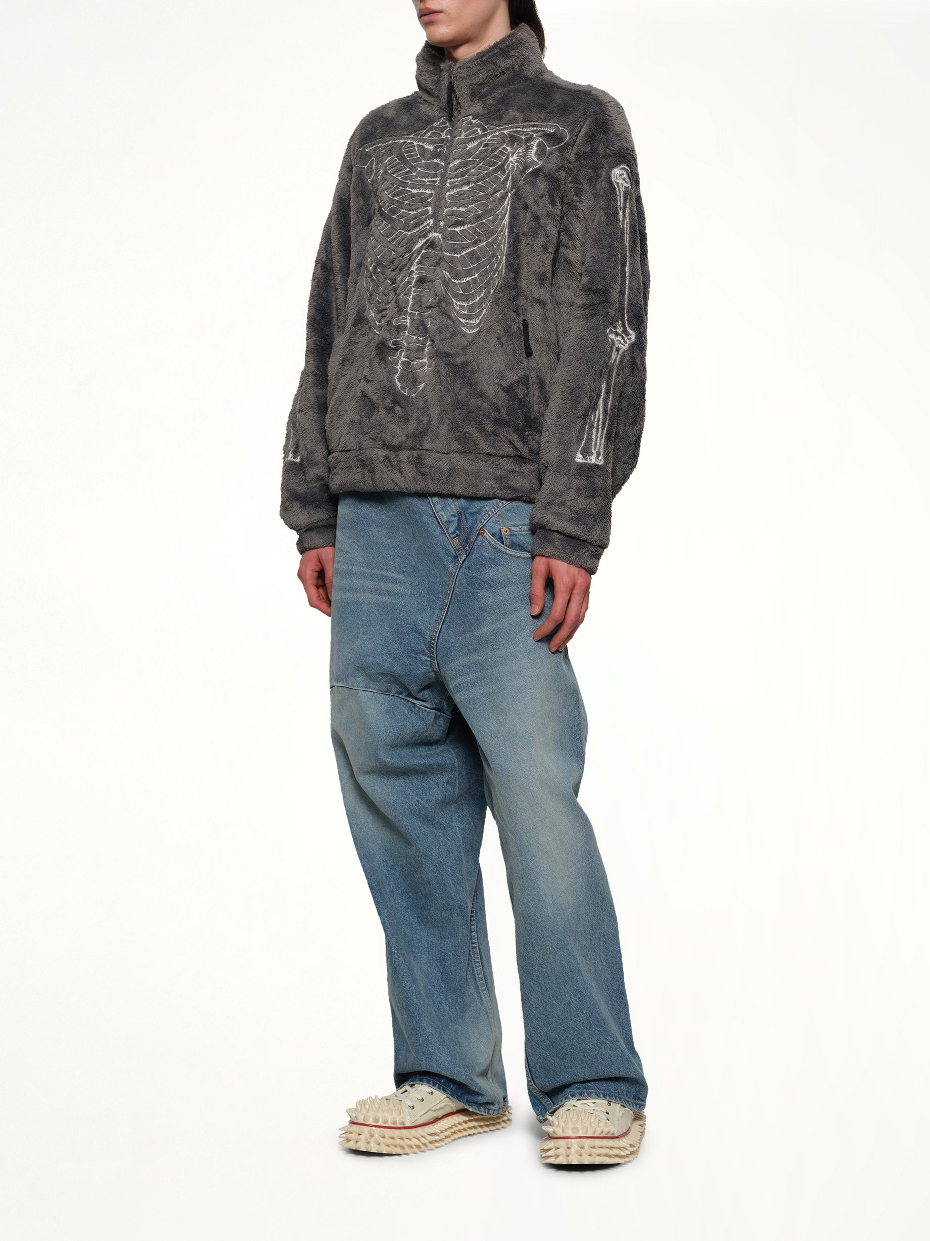 Glow in the dark Skelton Fleece Jacket in Grey - 4