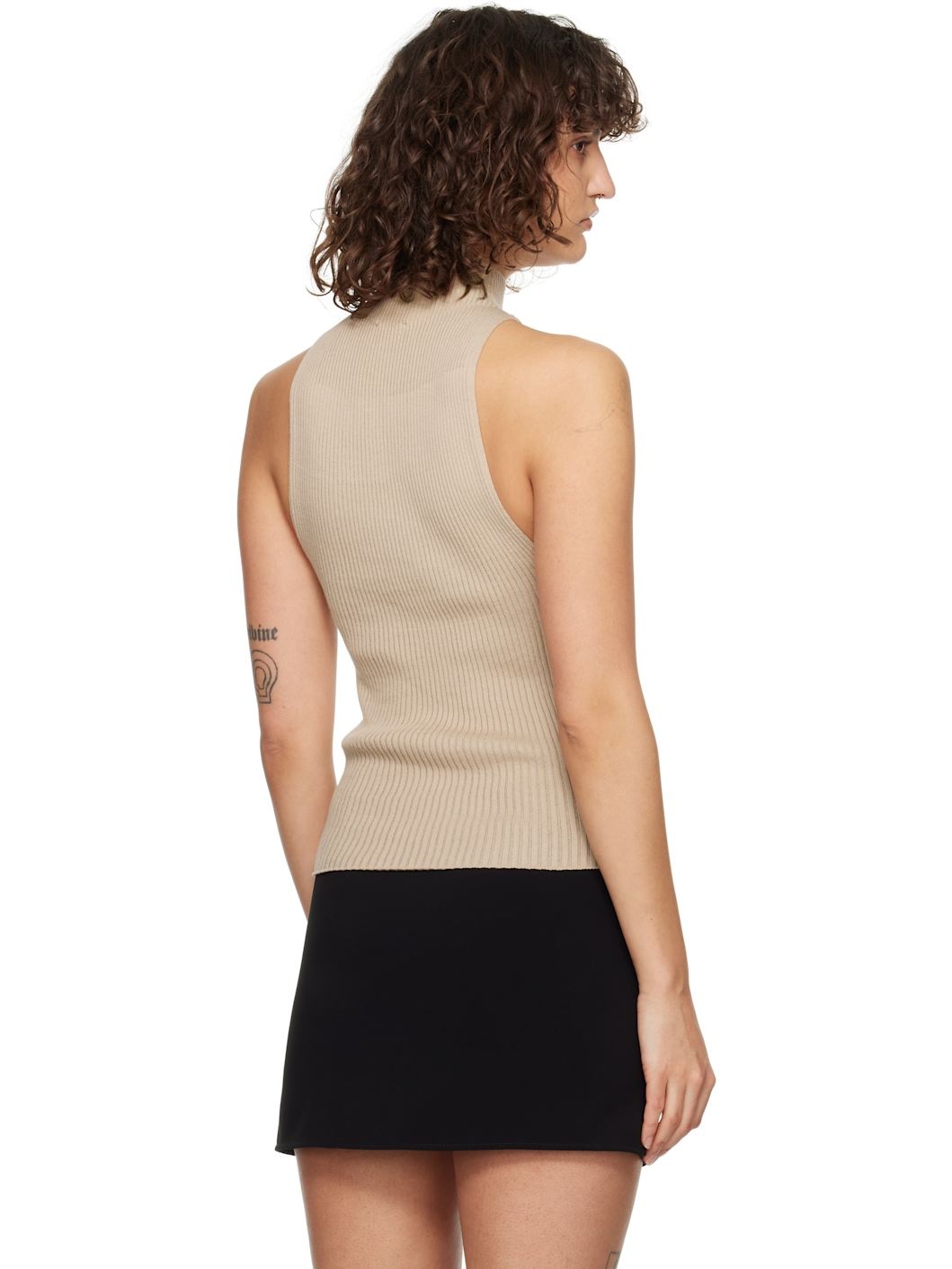 Brown Mock Neck Rib Tank Top - 3