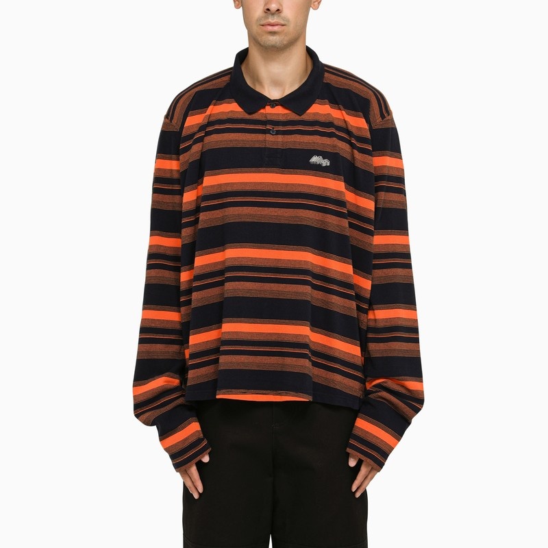 Orange/navy striped long-sleeved polo shirt - 1