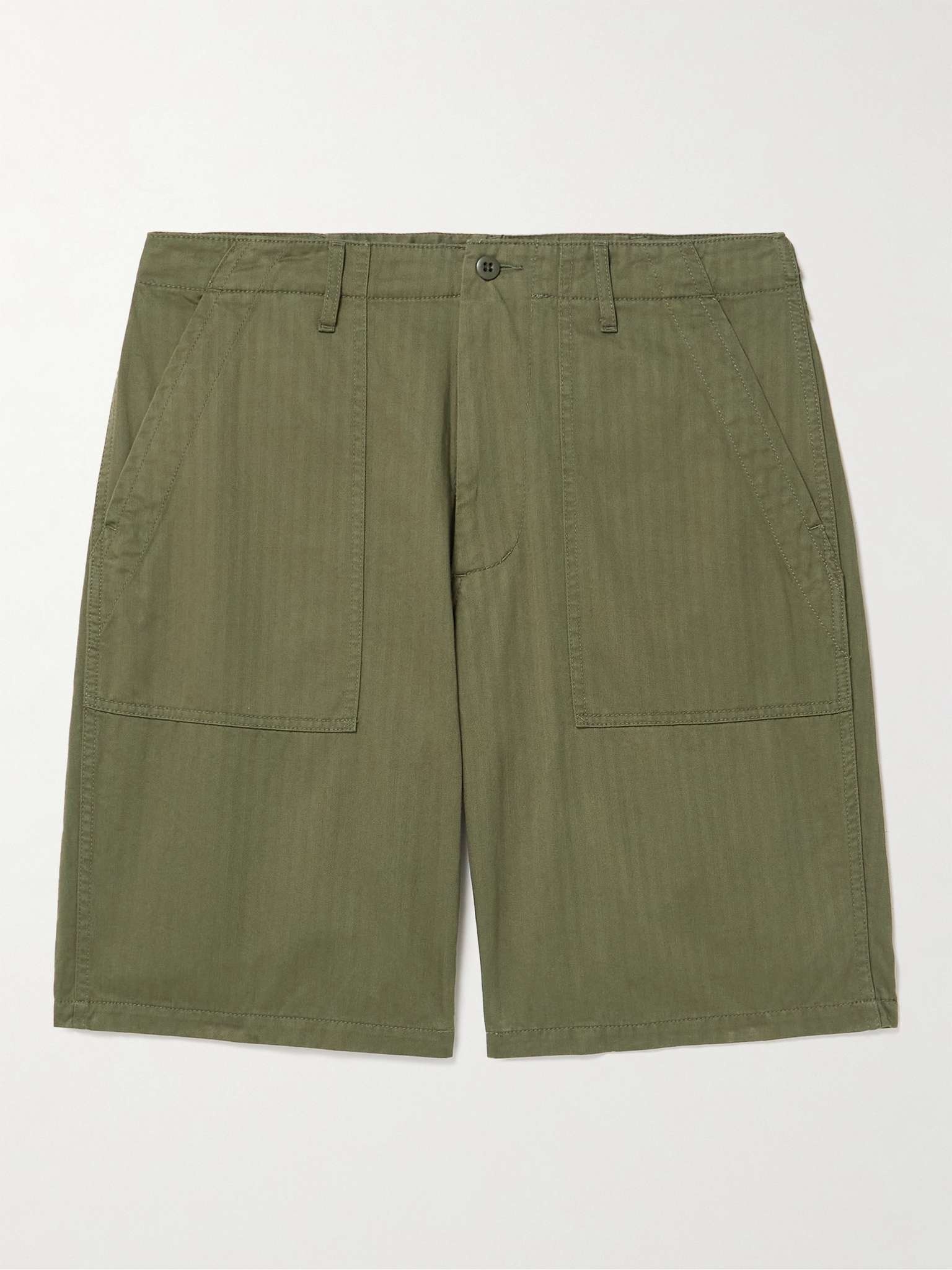 Straight-Leg Herringbone Cotton Shorts - 1