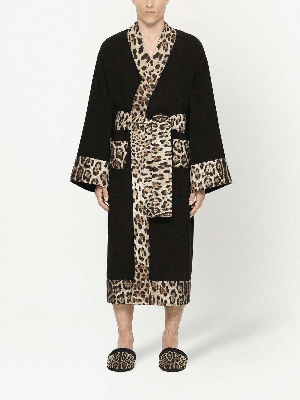 leopard print-trim bathrobe - 4
