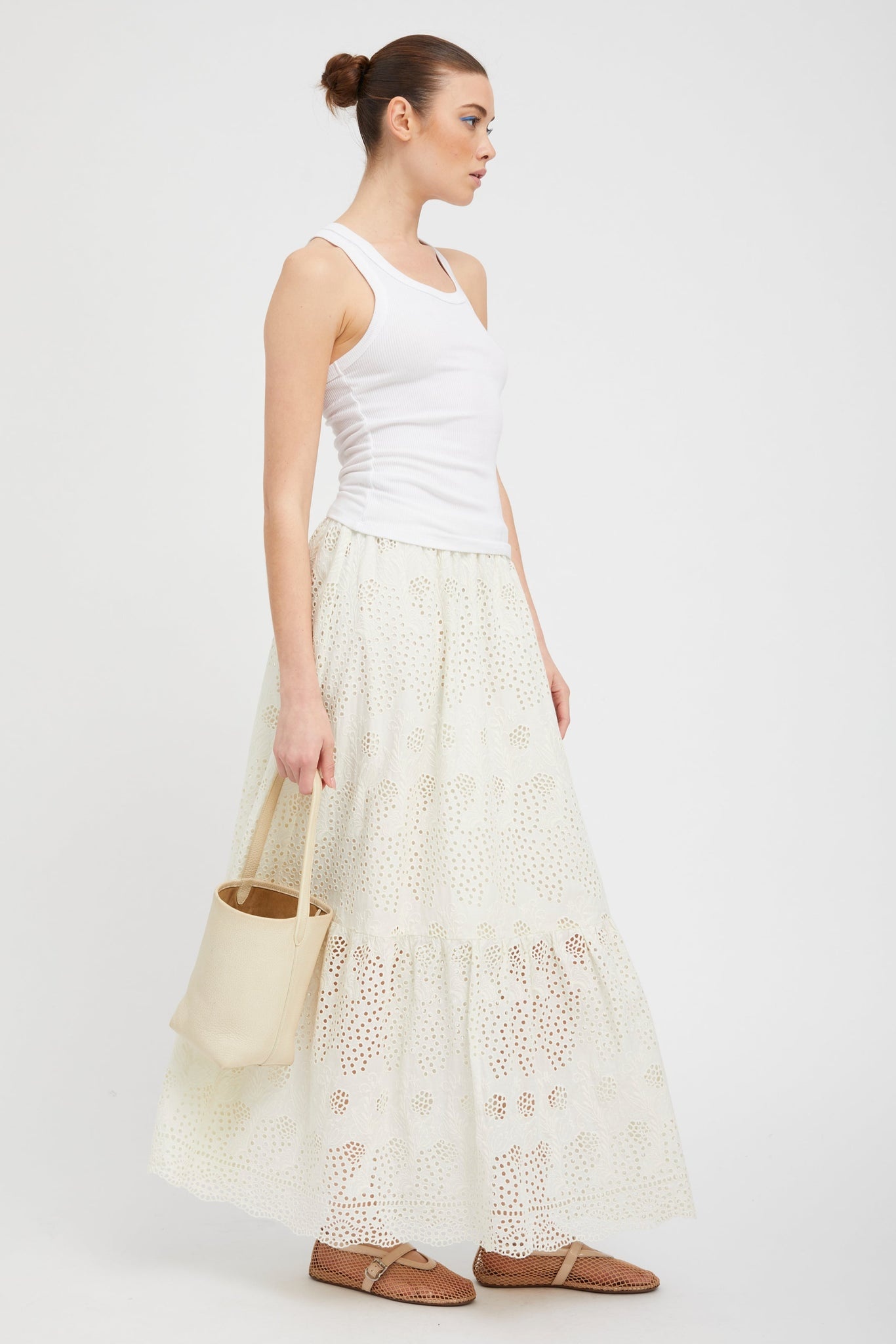 WHITE EYELET ALI MAXI SKIRT - 3