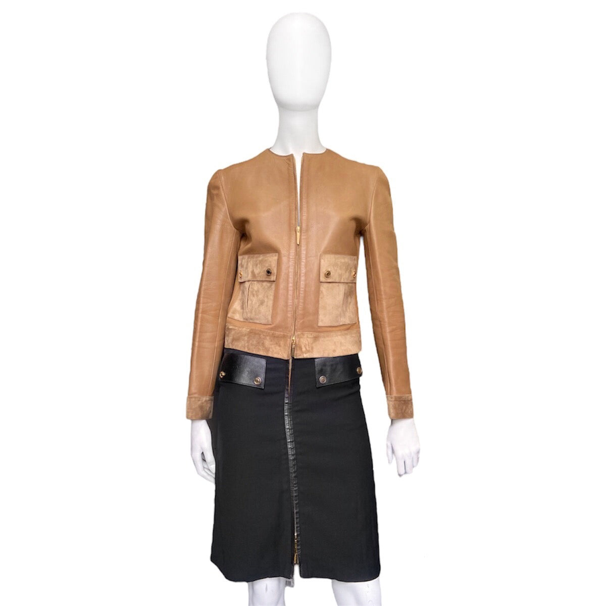 Gucci fall 2001 Tom Ford beige gold zip leather jacket - 2