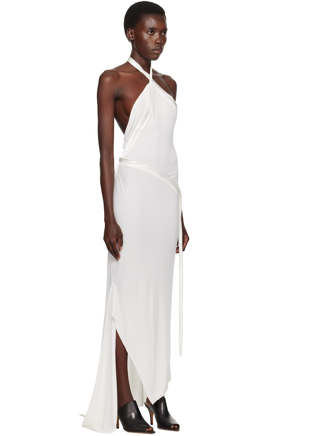 White Asymmetric Halter Maxi Dress - 2