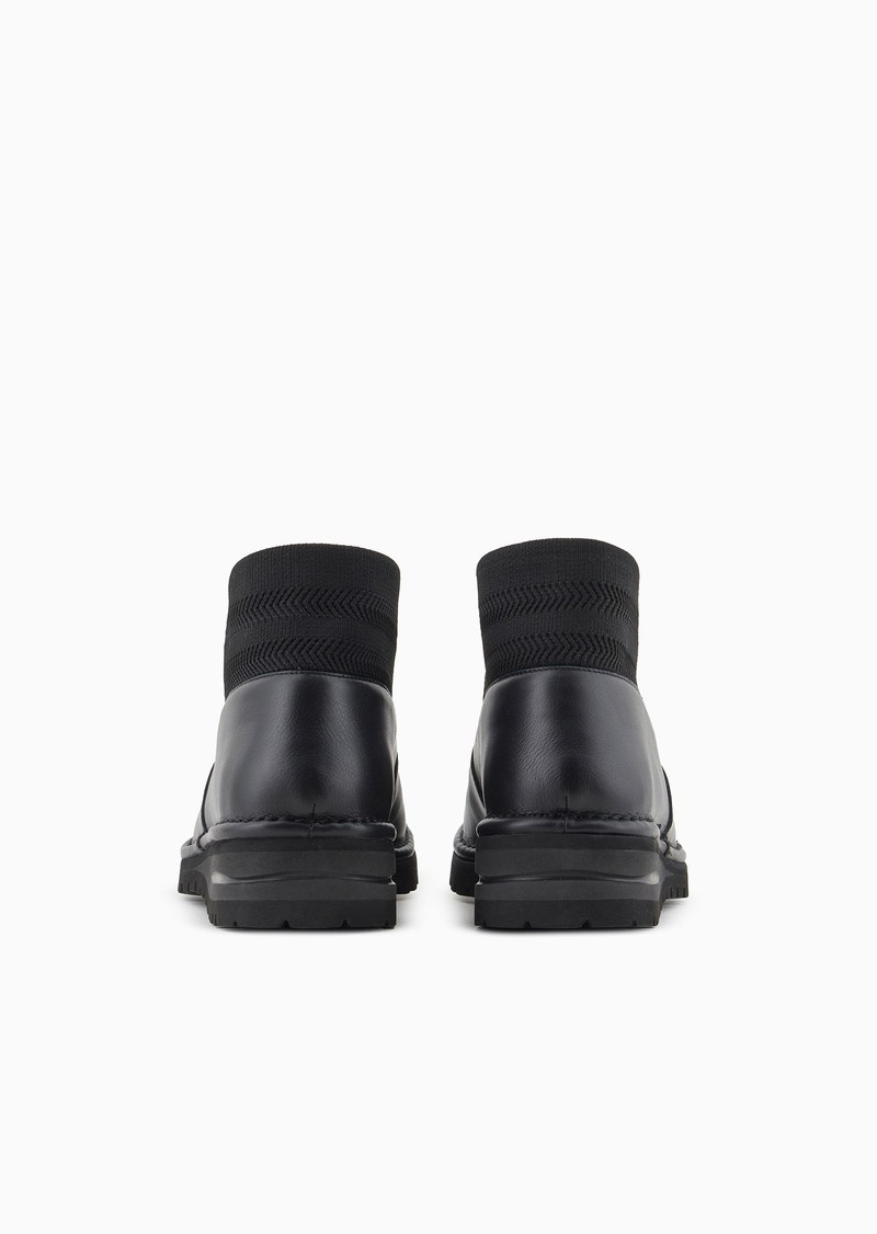 GIORGIO ARMANI Leather ankle boots with knit details outlook