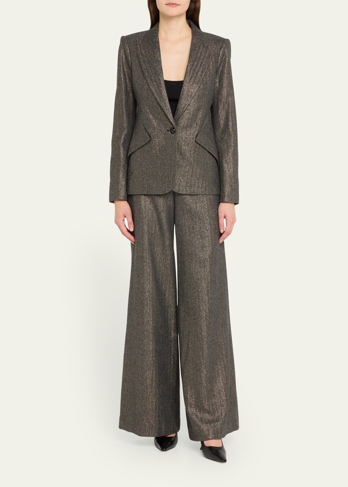 Pilar Metallic Herringbone Wide-Leg Pants - 2