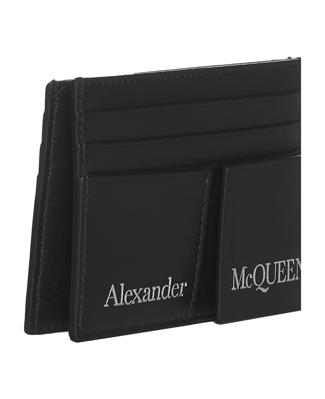 Double Card Holder In Black Leather With Logo - 4