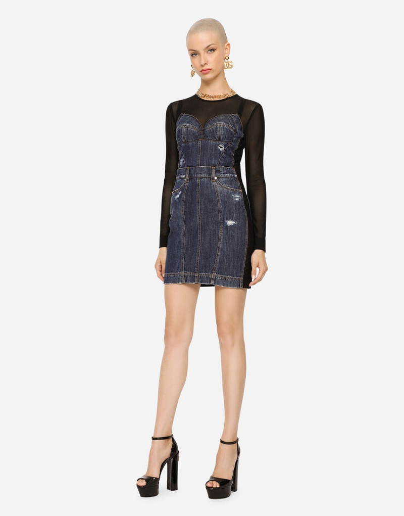 Short patchwork denim and tulle dress 4