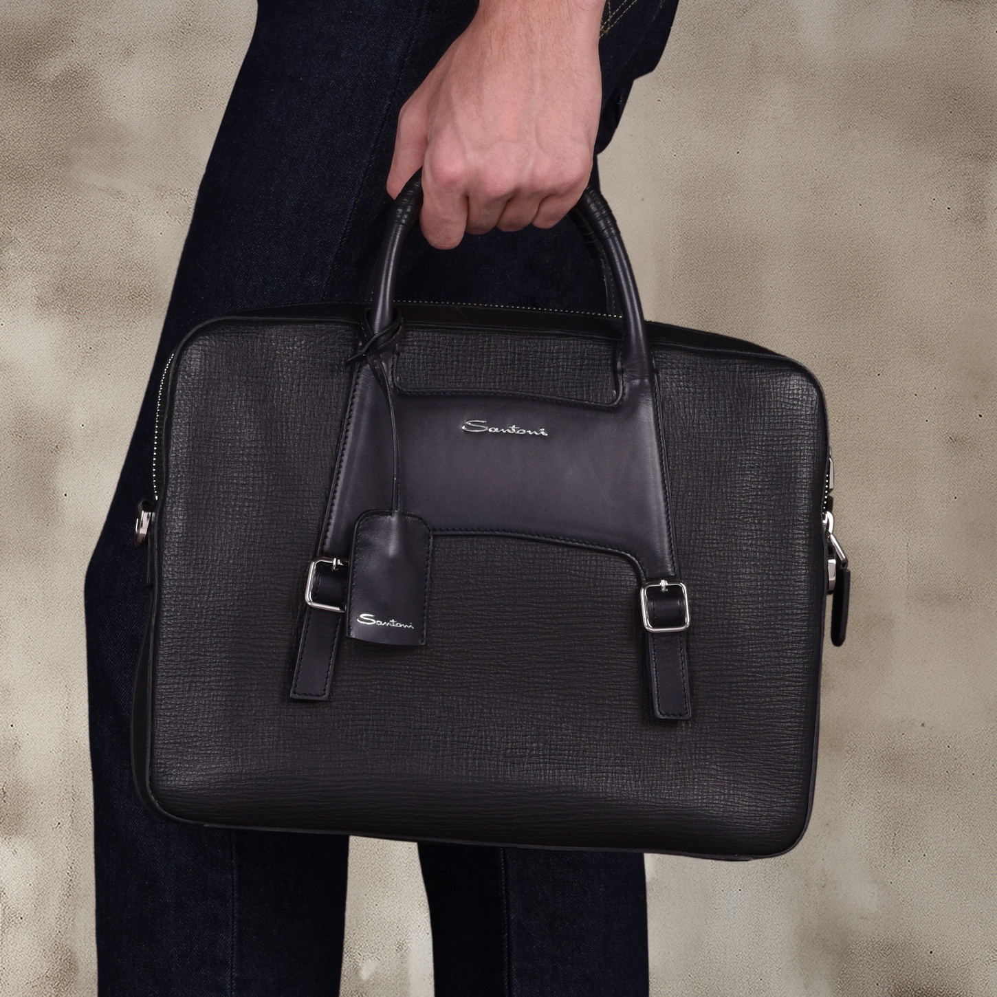 Black embossed leather briefcase - 2