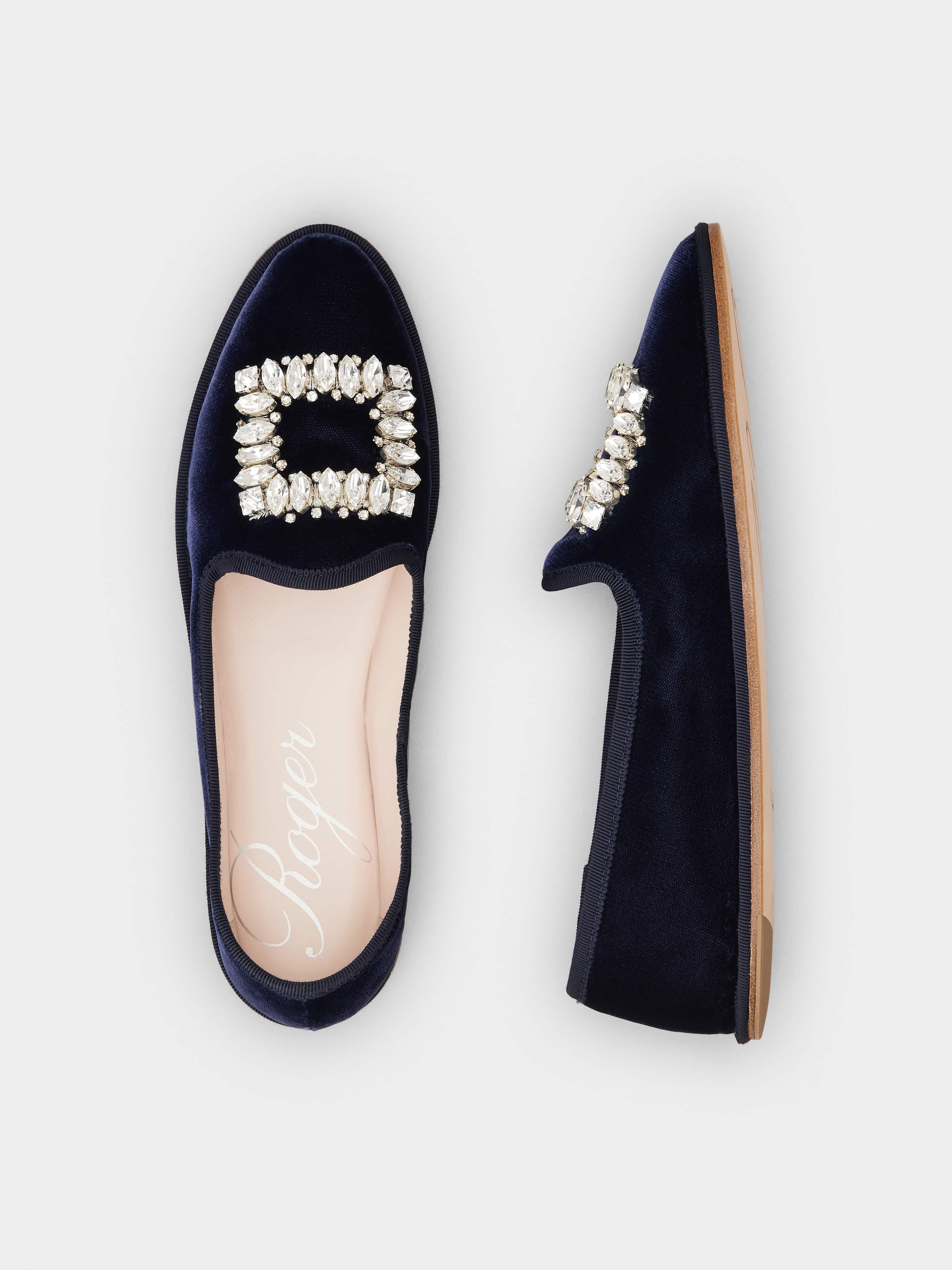 Babby Viv' Embroidered Rhinestone Buckle Slippers in Velvet - 5