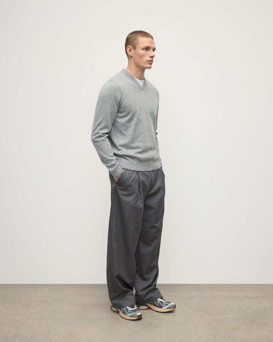Classic Cashmere Grey V Neck Jumper - 3