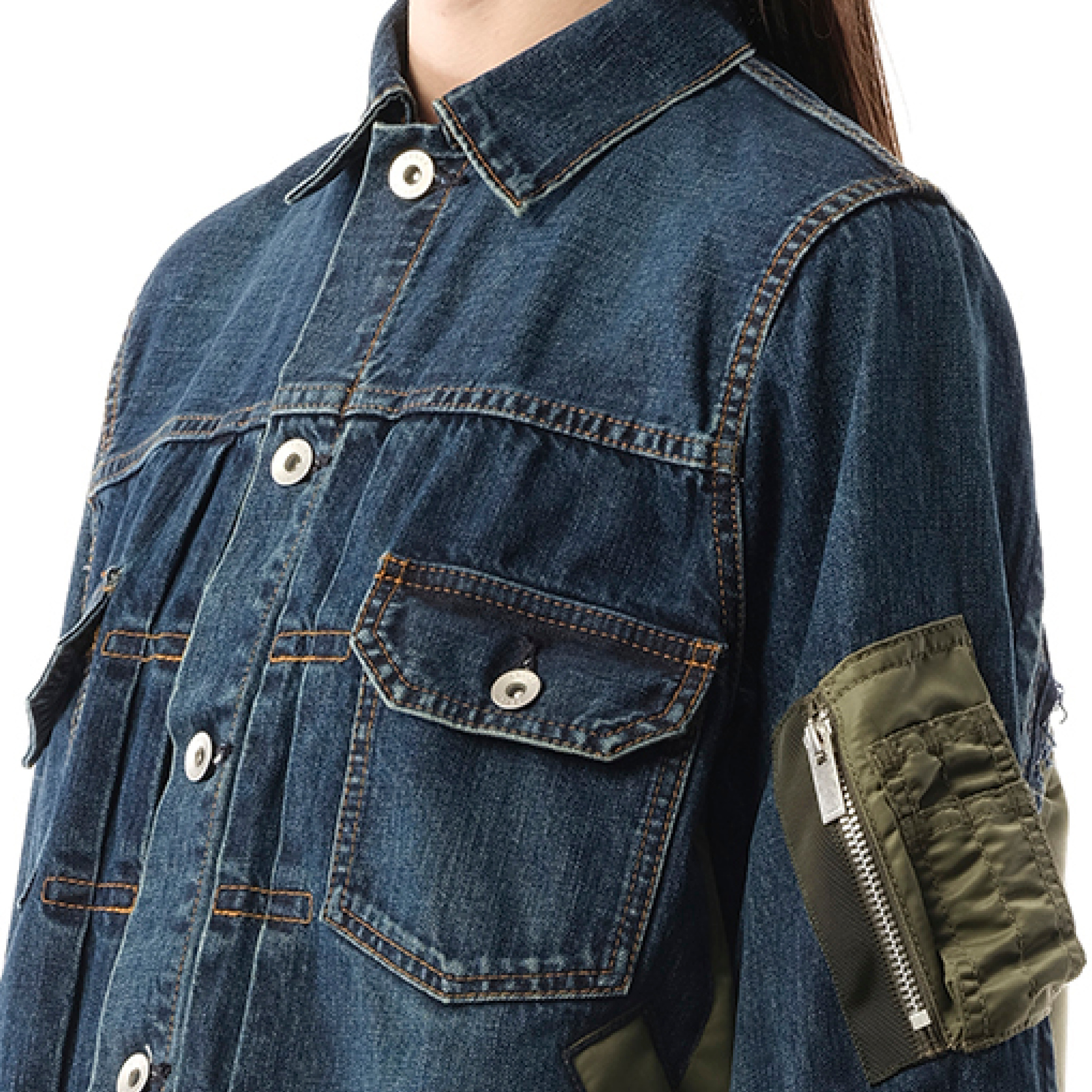 Denim Nylon Twill Jacket in Blue - 3