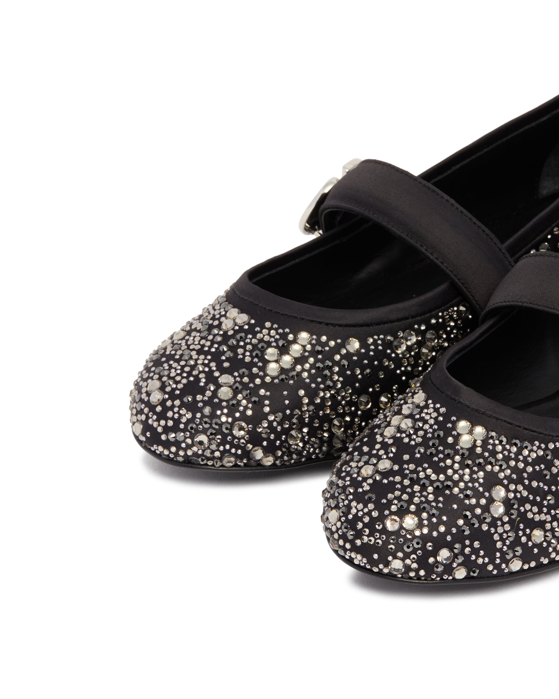 Black Mary Jane Flats with Crystals - 6