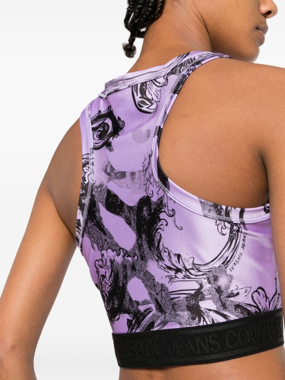 baroque-print cropped racerback top - 5