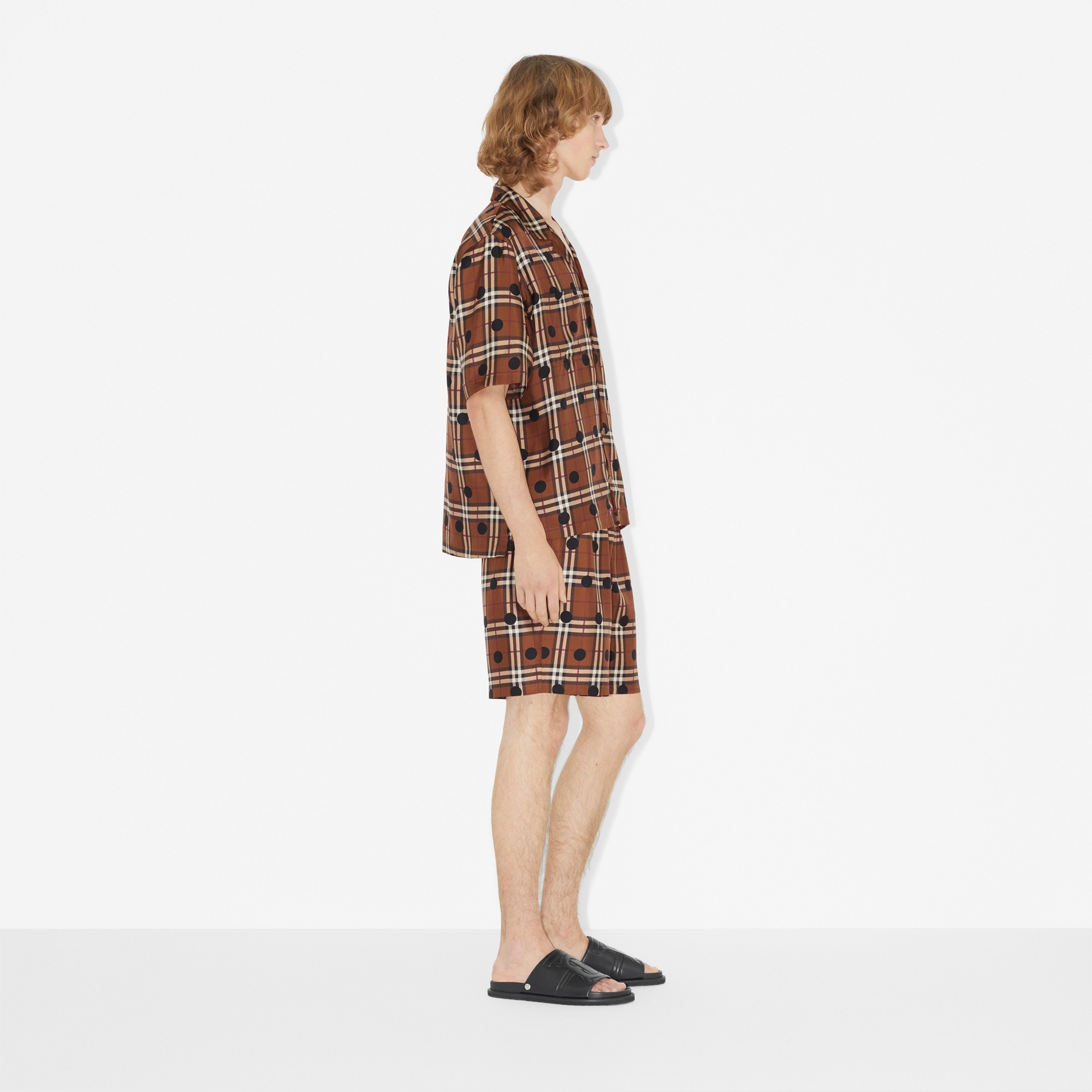 Polka Dot Vintage Check Silk Pyjama Shirt - 3