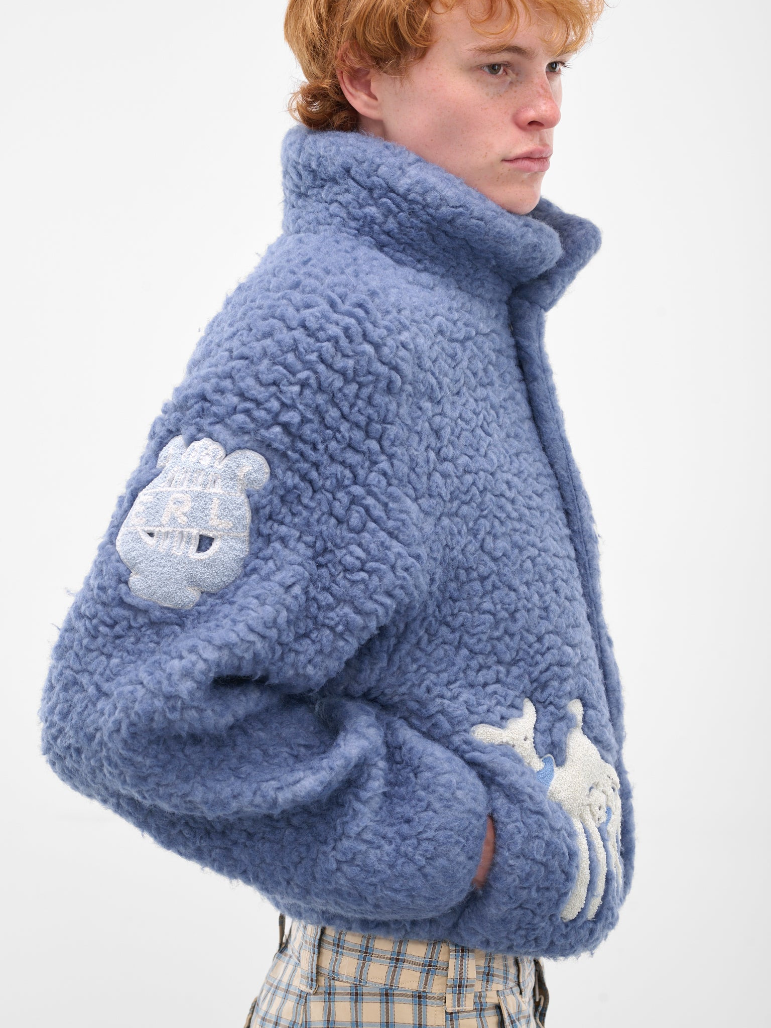Blue Oversized Varsity Shearling Jacket - 5