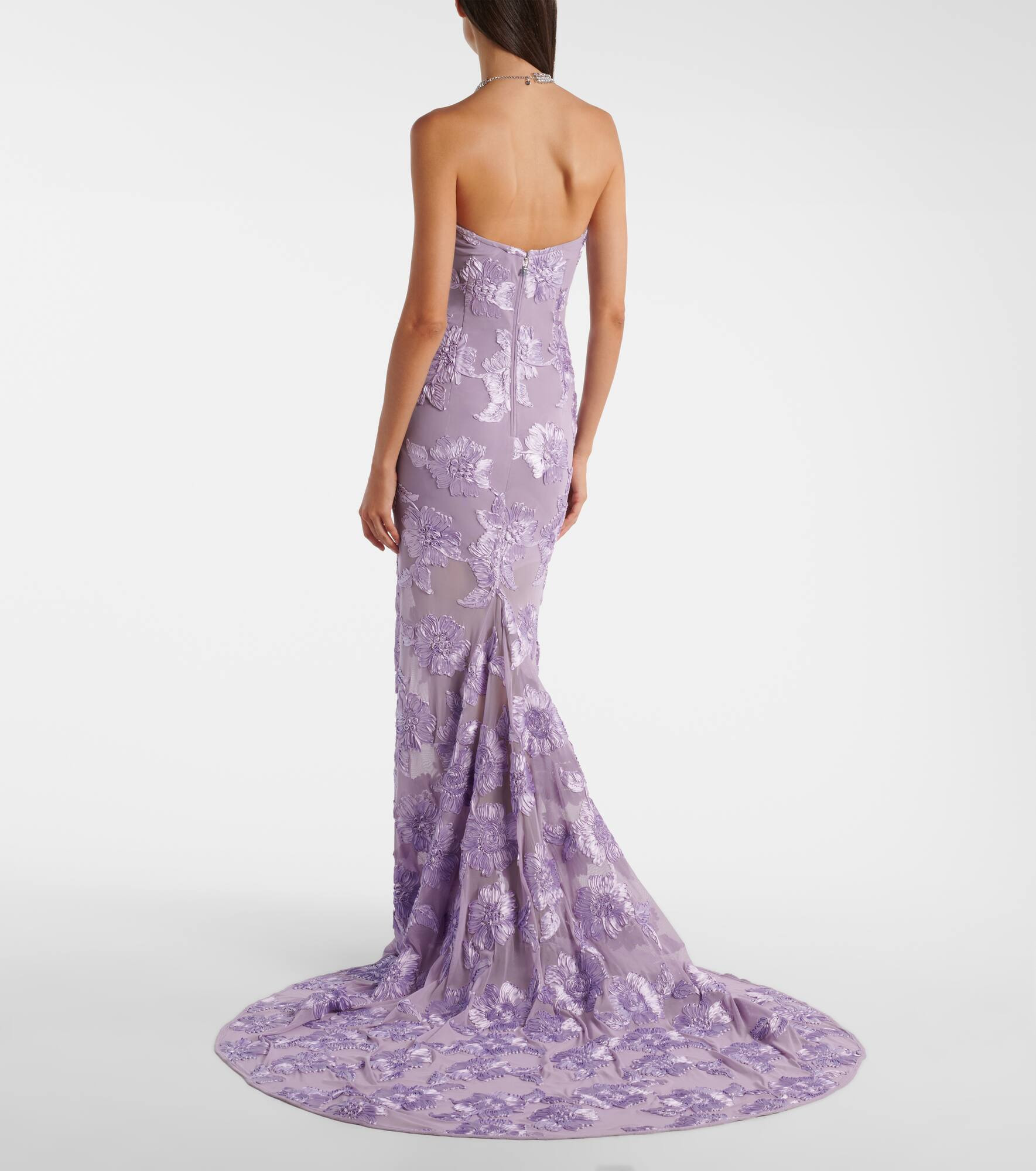 Floral-appliqué maxi dress - 3