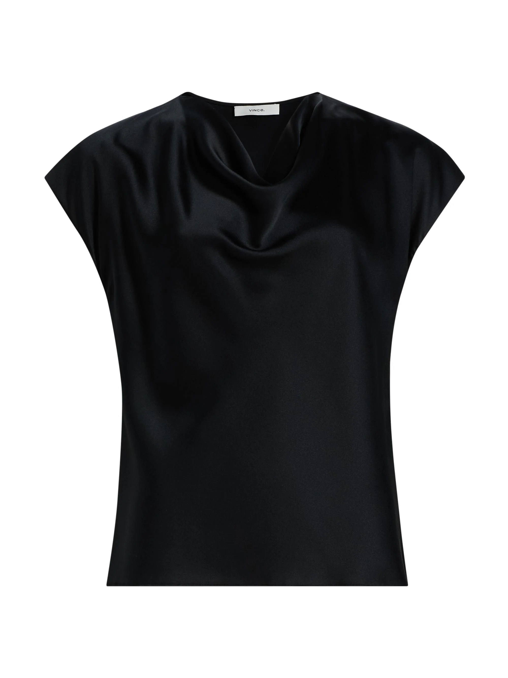 Women's Cap-Sleeve Silk Satin Blouse - Black - 1