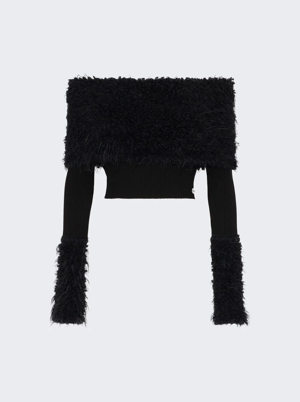 Ribbed Knit And Fuzzy Sweater Black - 1