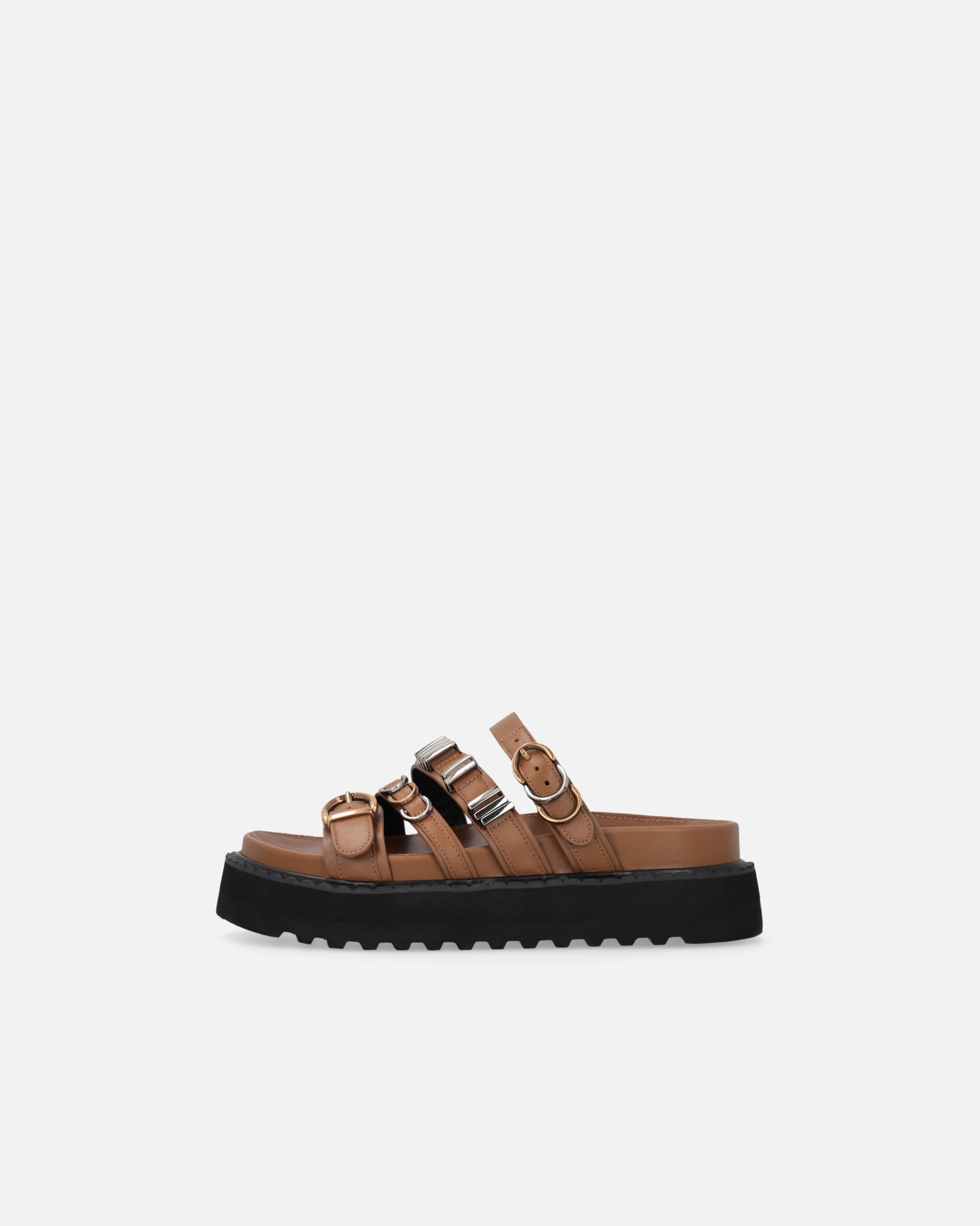 LEATHER SLIP-ONS WITH WEDGE AND STRAPS - 5