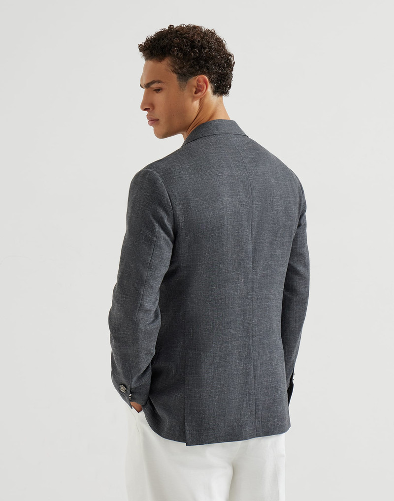Brunello Cucinelli Wool, silk and linen slubbed fresco deconstructed blazer with metal buttons outlook