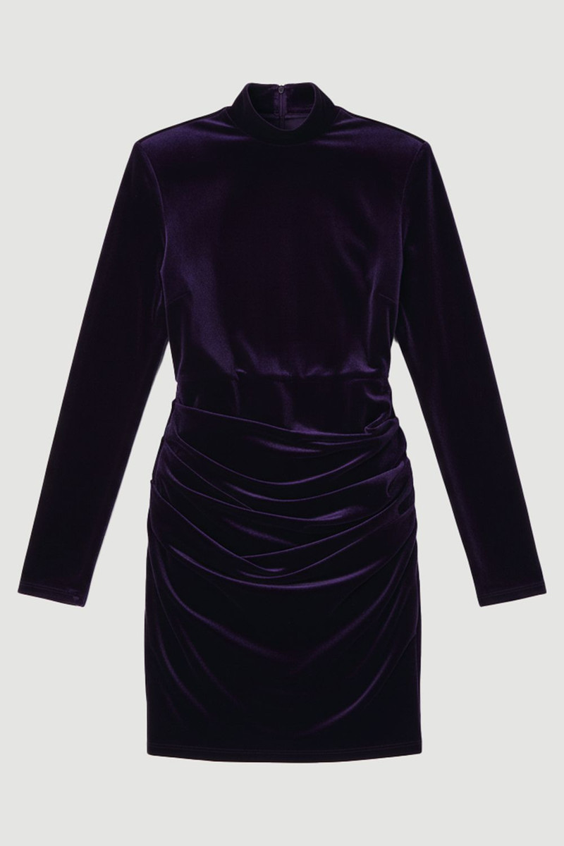 Plus Size Tailored Velvet High Neck Mini Dress 4