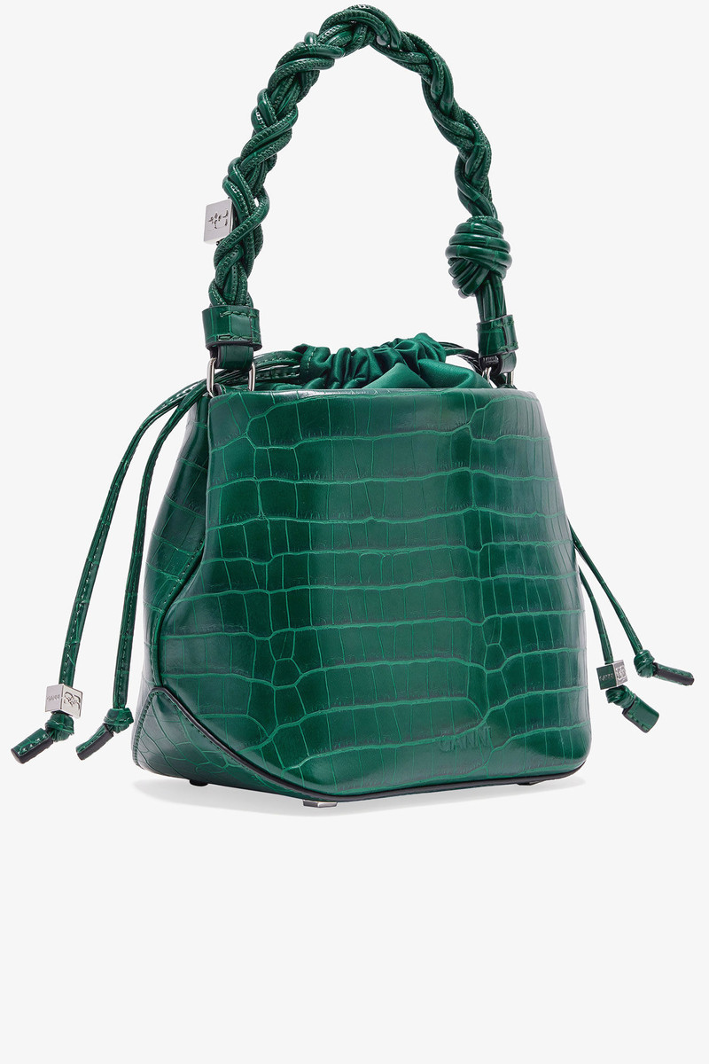 GANNI GREEN PATENT CROCO BOU BUCKET BAG outlook