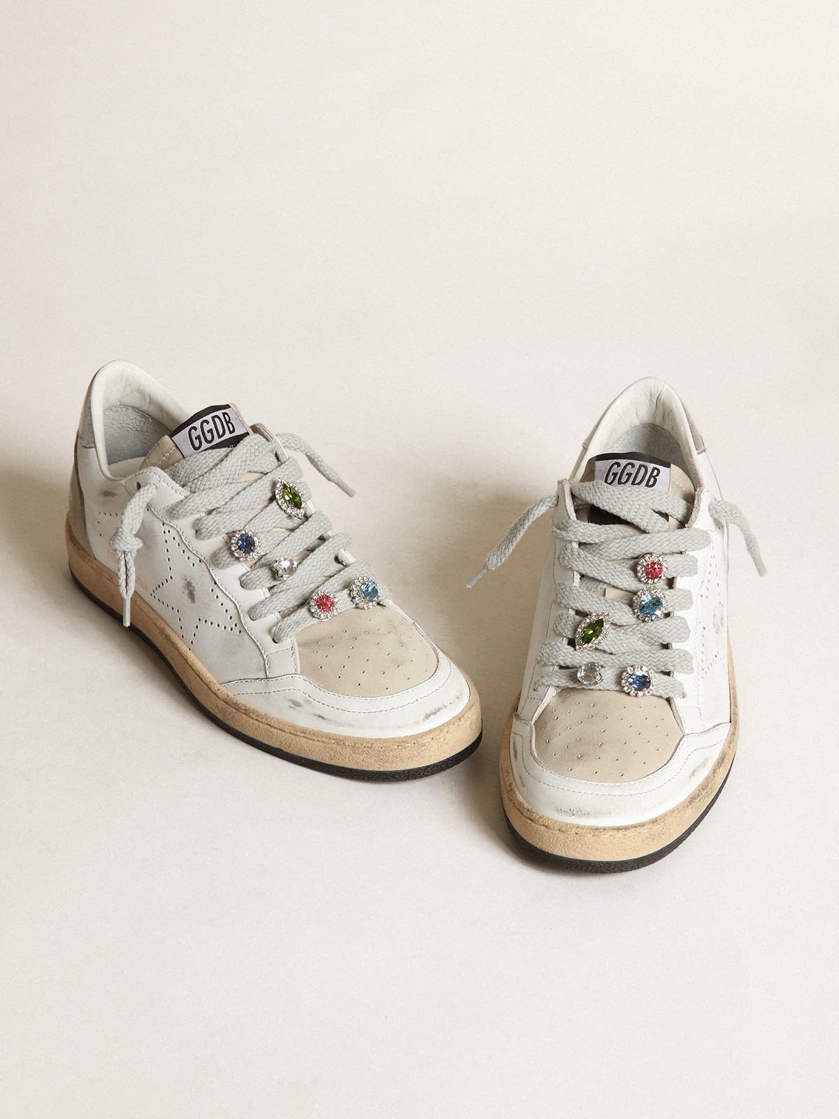 Ball Star LAB sneakers in white leather with perforated star and lace accessories with multicolored  - 2