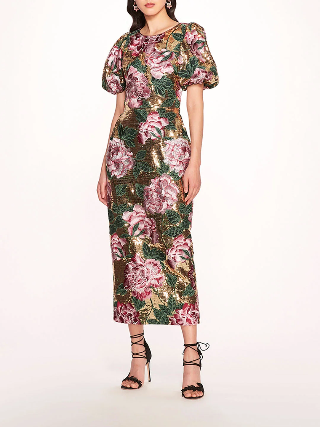 BUBBLE SLEEVE SEQUIN MIDI DRESS - 1