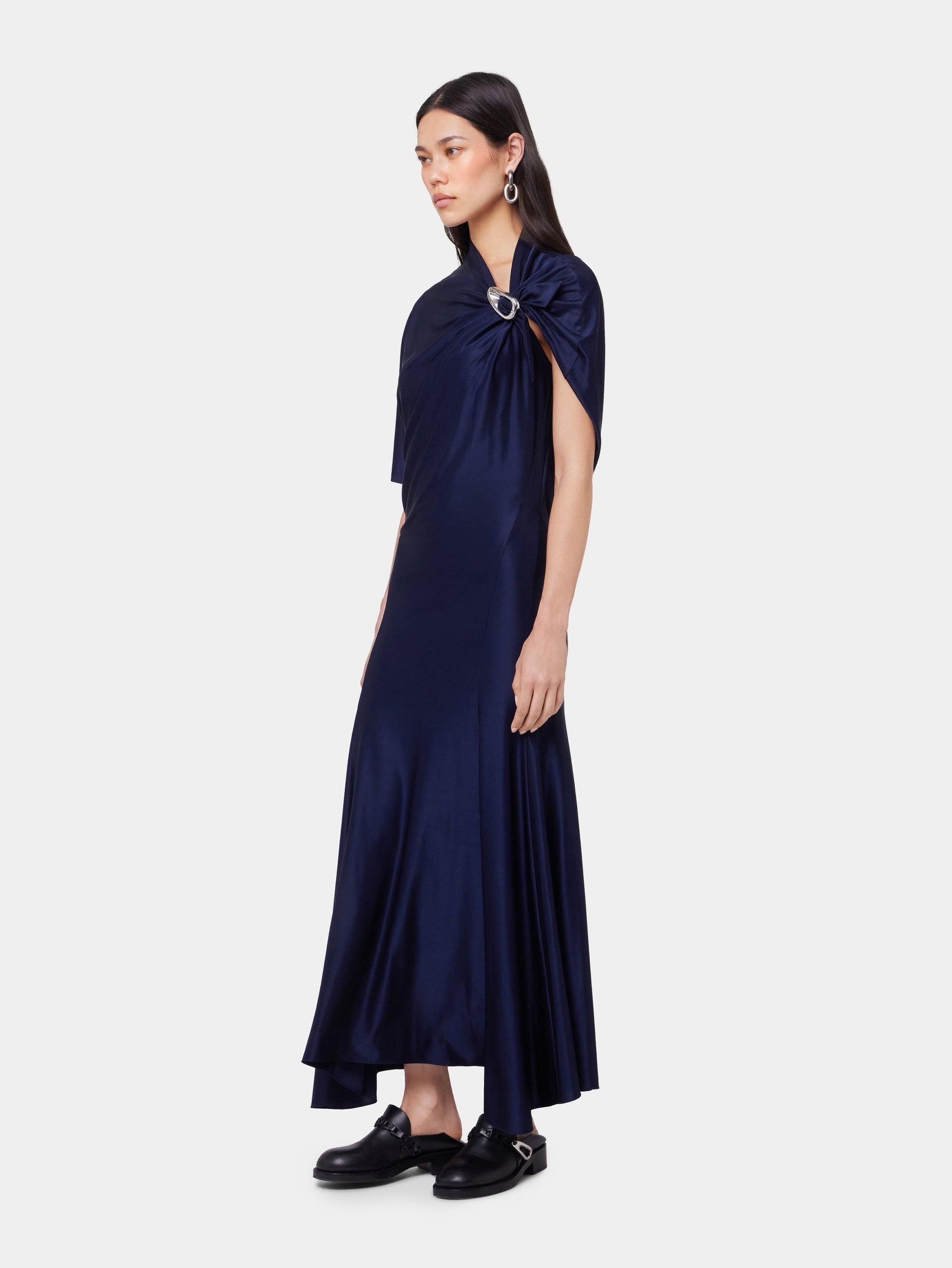 NAVY ASYMMETRICAL LONG DRESS IN JERSEY - 4