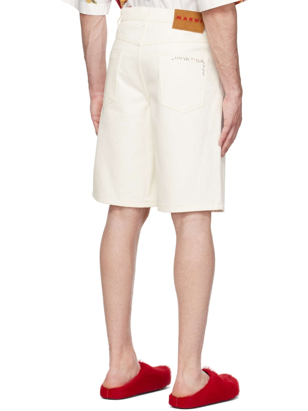 White Embroidered Denim Shorts - 3