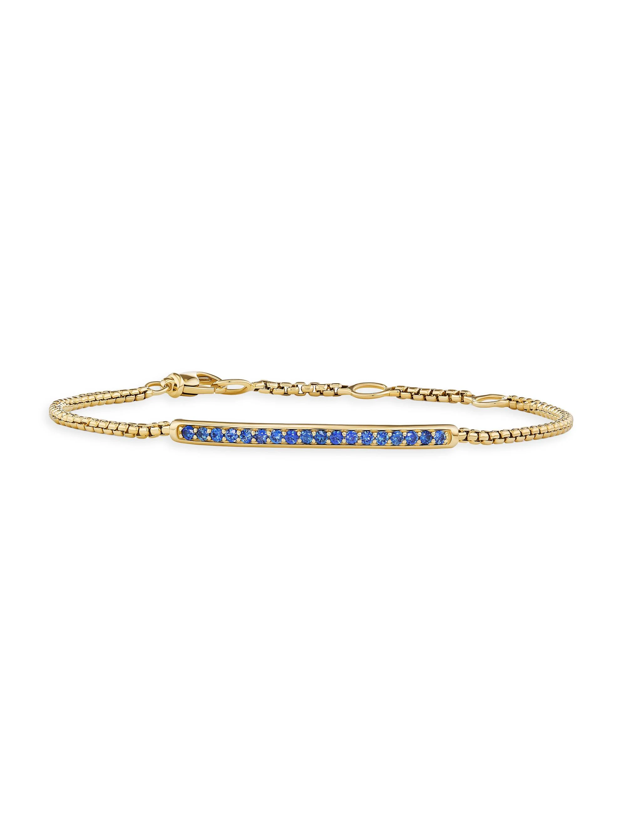 Women's Petite Pavé Bar Bracelet in 18K Yellow Gold - Light Blue Sapphire - 1