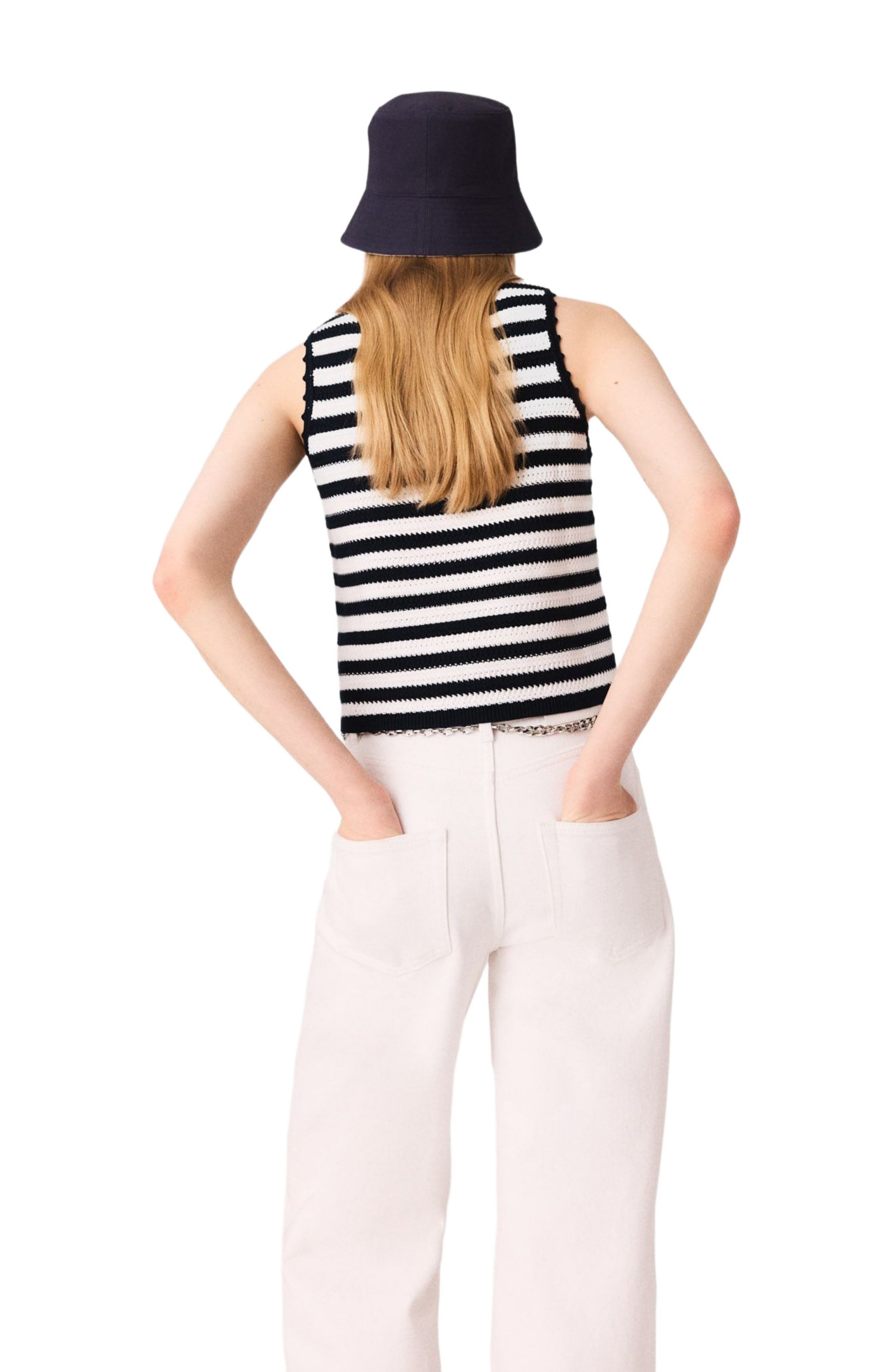 maje Crochet-knit top in White/navy at Nordstrom - 3